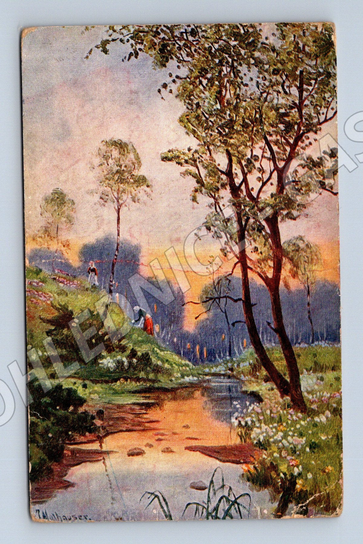 Pohlednice PŘECHOV krajina malba T. Mahause 1903 (P3595)