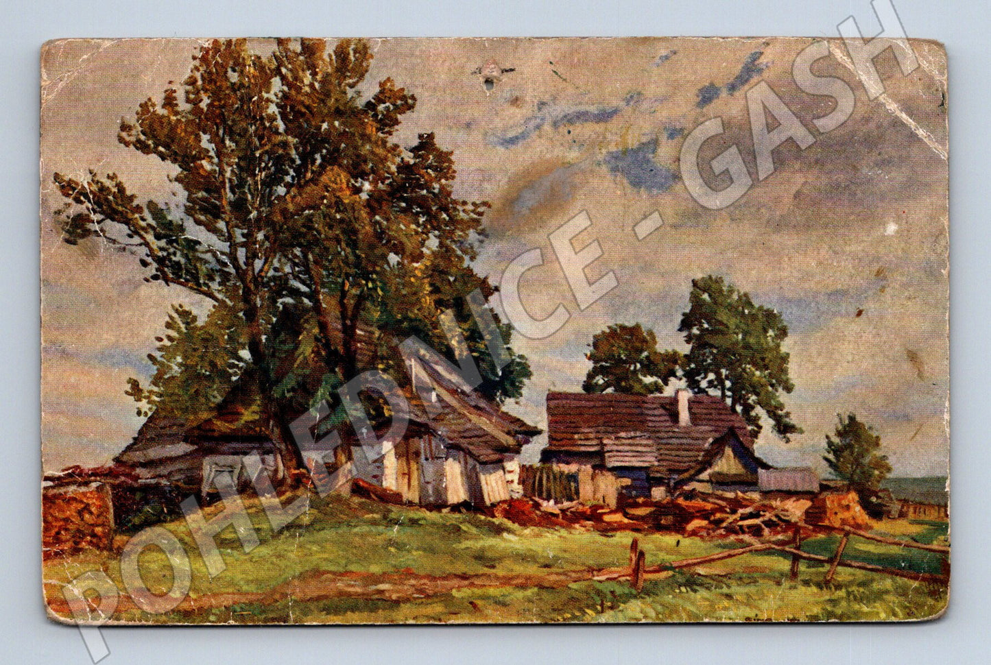 Pohlednice Umělecká krajina s chalupami (P3596)