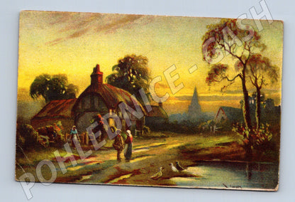 Pohlednice venkovská krajina západ slunce 1944 (P3597)