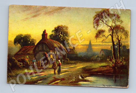 Pohlednice venkovská krajina západ slunce 1944 (P3597)