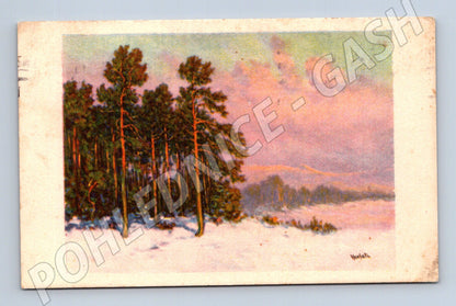 Pohlednice zimní krajina s borovicemi, Havlata 1919 (P3604)