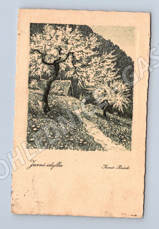 Pohlednice Jarní idylla kvetoucí stromy 1933 (P3605)