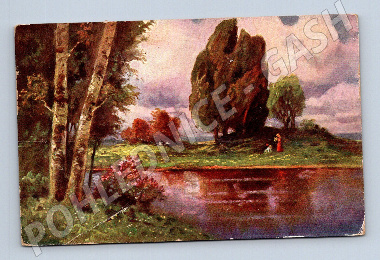 Pohlednice krajina s jezírkem 1918 (P3612)