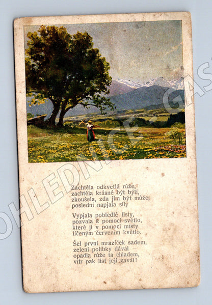 Pohlednice krajina s horami a básní 1920 (P3620)