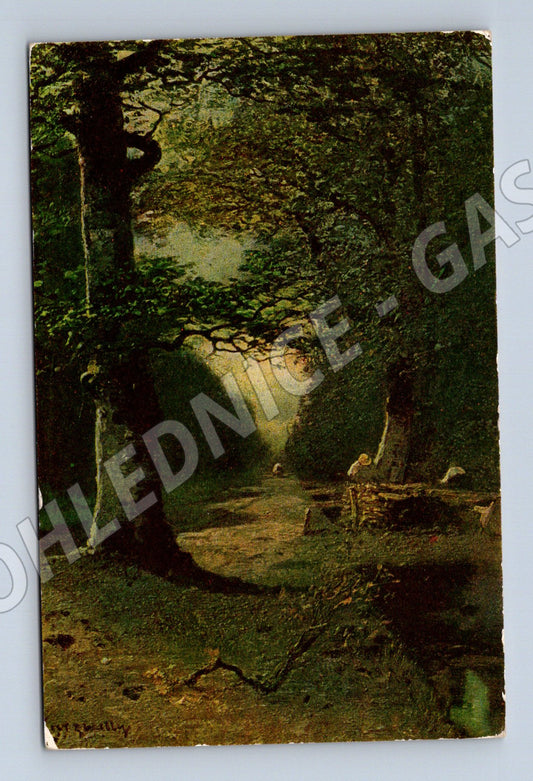 Pohlednice umělecký motiv lesní krajina (P3621)