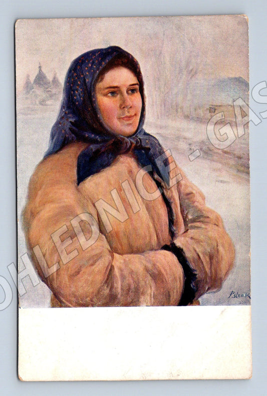 Pohlednice žena v zimním oblečení (P3638)
