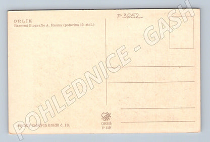 Pohlednice Orlík zámek litografie pol. 19. stol. (P3652)