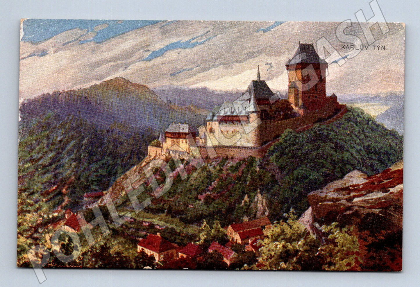 Pohlednice Karlštejn hrad krajina 1908 (P3662)