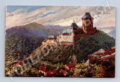 Pohlednice Karlštejn hrad krajina 1908 (P3662)
