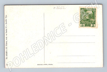 Pohlednice Karlštejn hrad krajina 1908 (P3662)