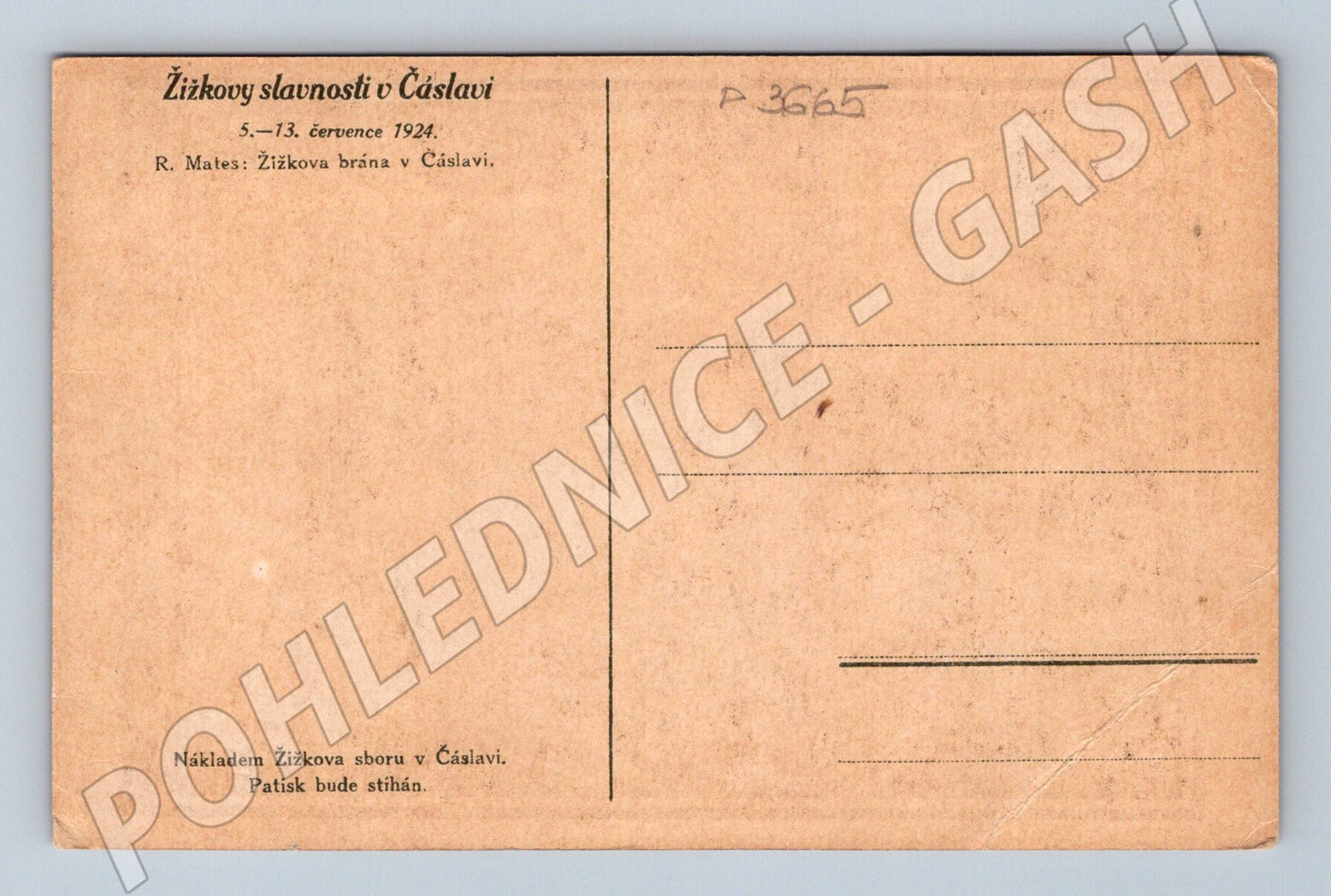 Pohlednice Čáslav Žižkovy slavnosti hrad a Žižka 1924 (P3665)