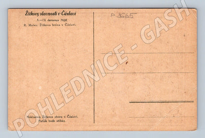 Pohlednice Čáslav Žižkovy slavnosti hrad a Žižka 1924 (P3665)