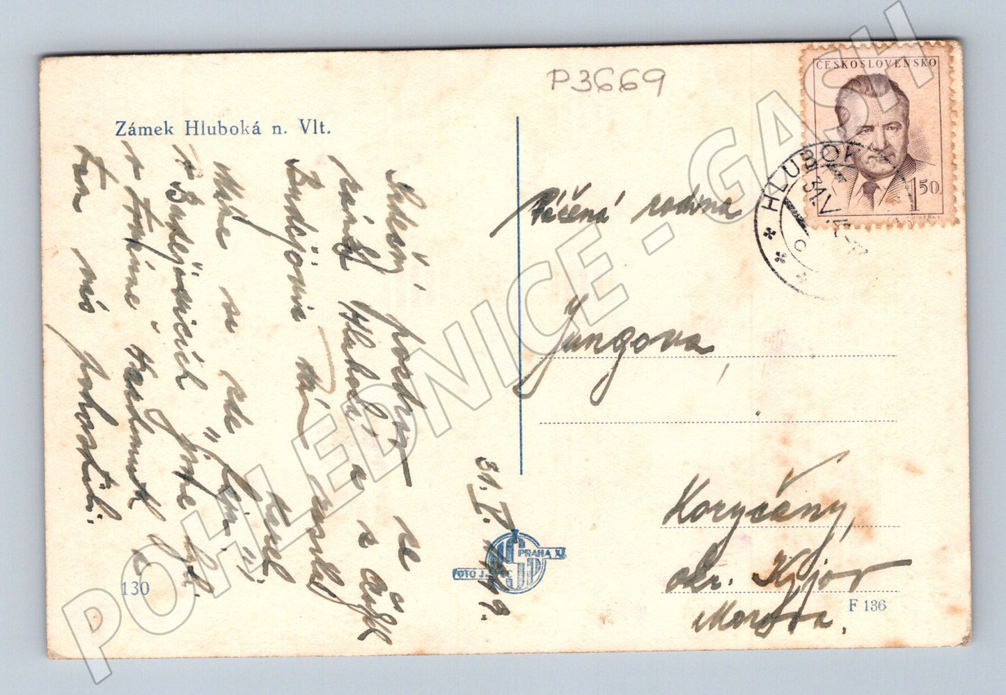 Pohlednice Hluboká n. Vlt. zámek interiér exteriér 1941 (P3669)