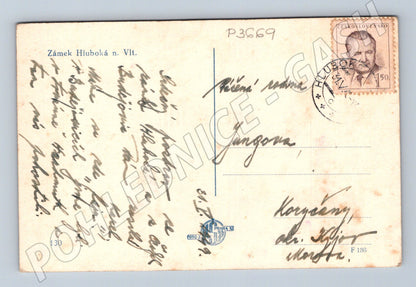 Pohlednice Hluboká n. Vlt. zámek interiér exteriér 1941 (P3669)