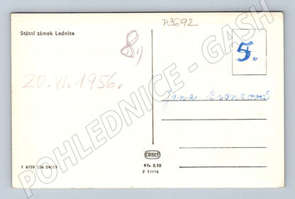 Pohlednice Lednice zámek 1956 (P3692)