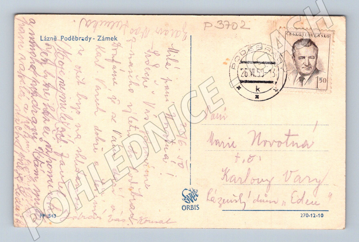 Pohlednice Poděbrady Zámek 1959 (P3702)