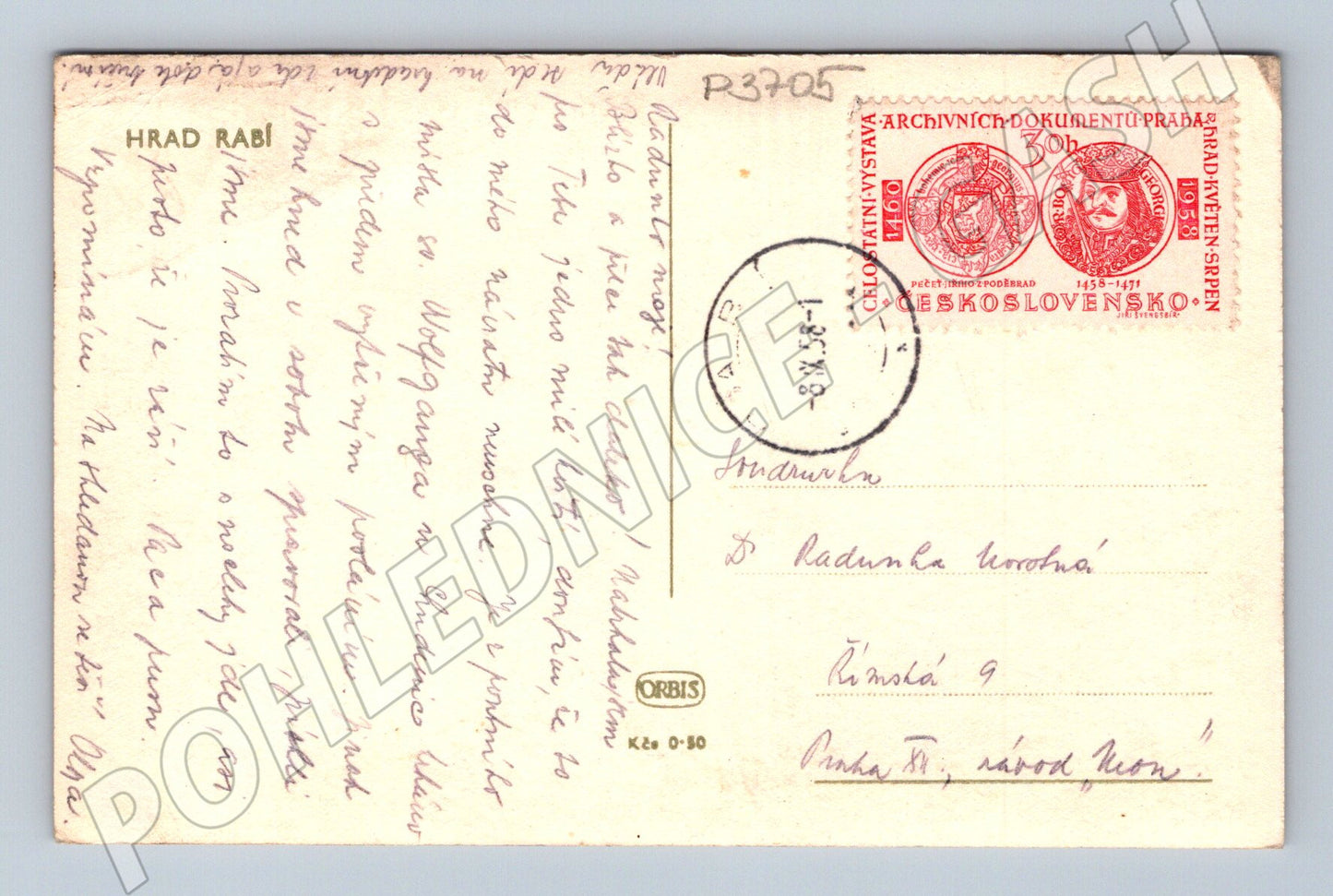 Pohlednice Hrad Rabí s podhradím 1958 (P3705)
