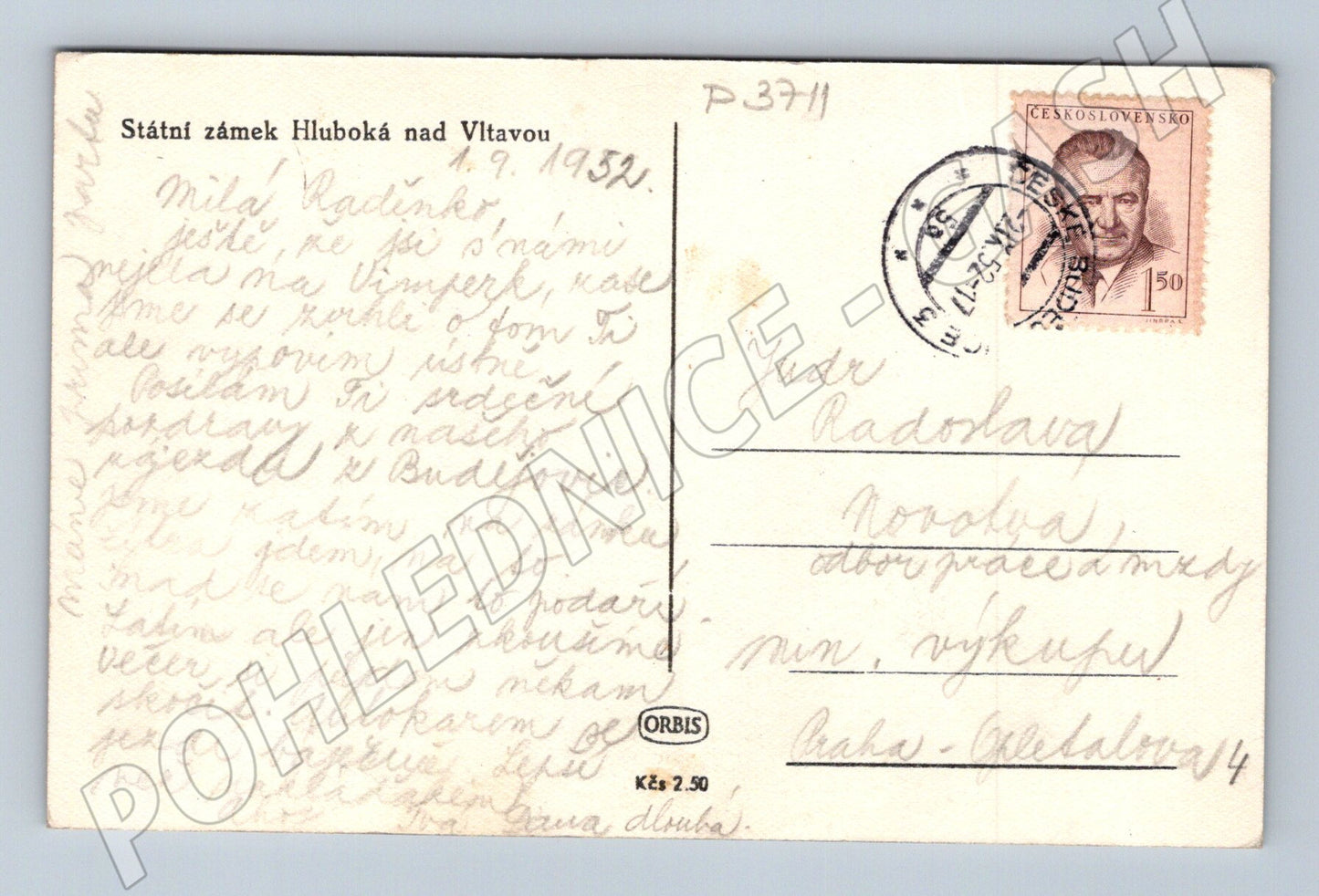 Pohlednice Hluboká nad Vltavou zámek 1952 (P3711)