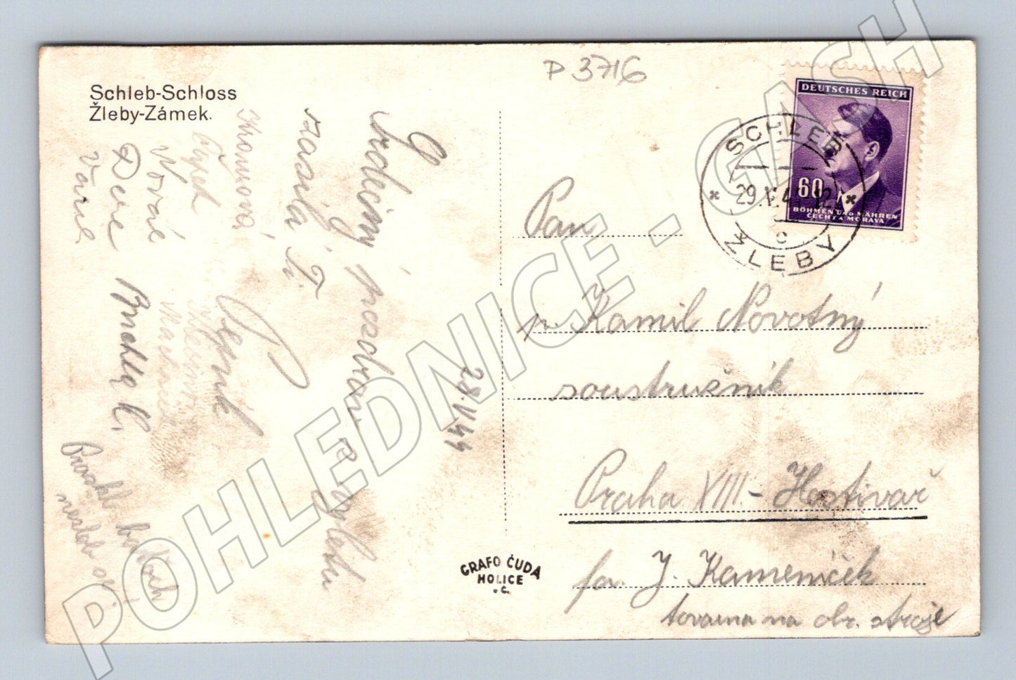 Pohlednice Žleby zámek 1941 (P3716)