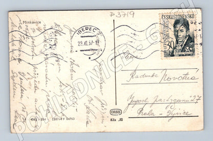 Pohlednice Jablonecko Minkovice Ještěd 1957 (P3719)