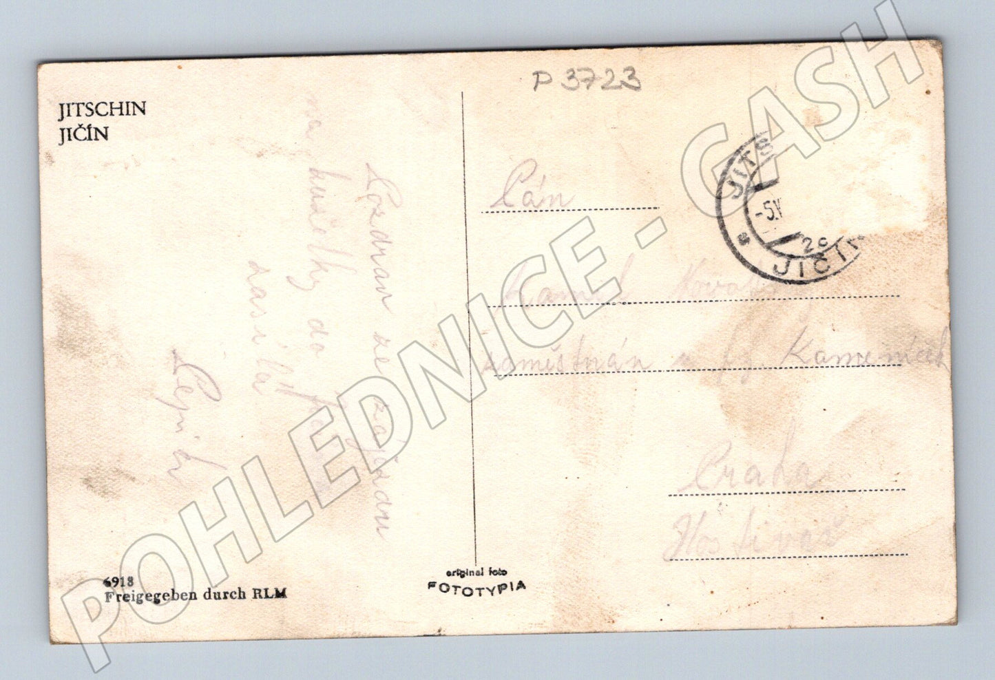Pohlednice Jičín náměstí z výšky 1940s (P3723)