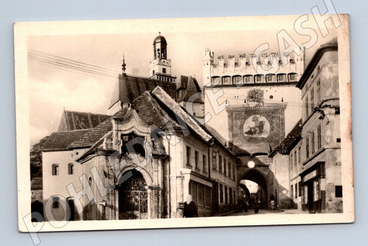 Pohlednice Prachatice náměstí městská brána 1939 (P3734)