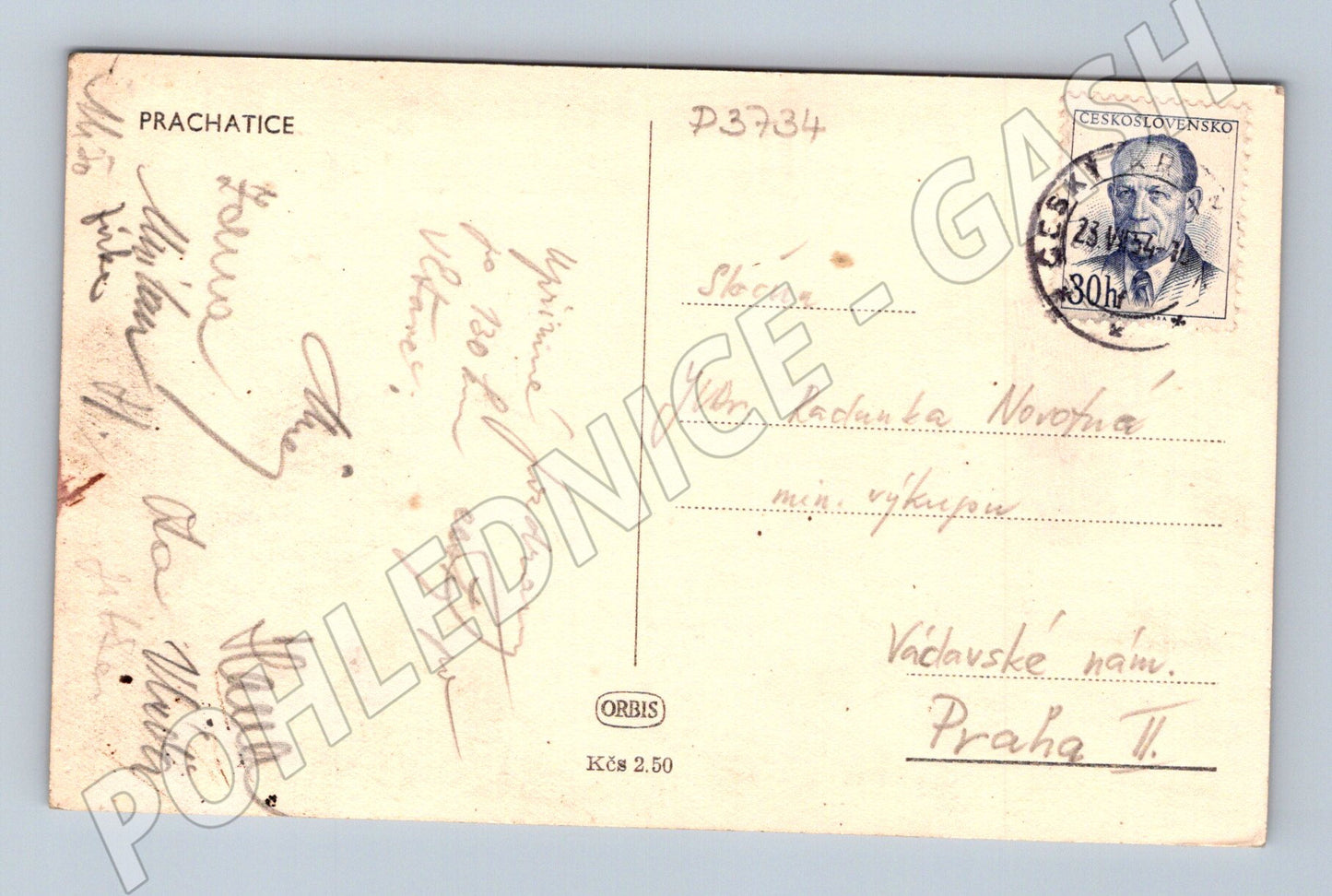 Pohlednice Prachatice náměstí městská brána 1939 (P3734)