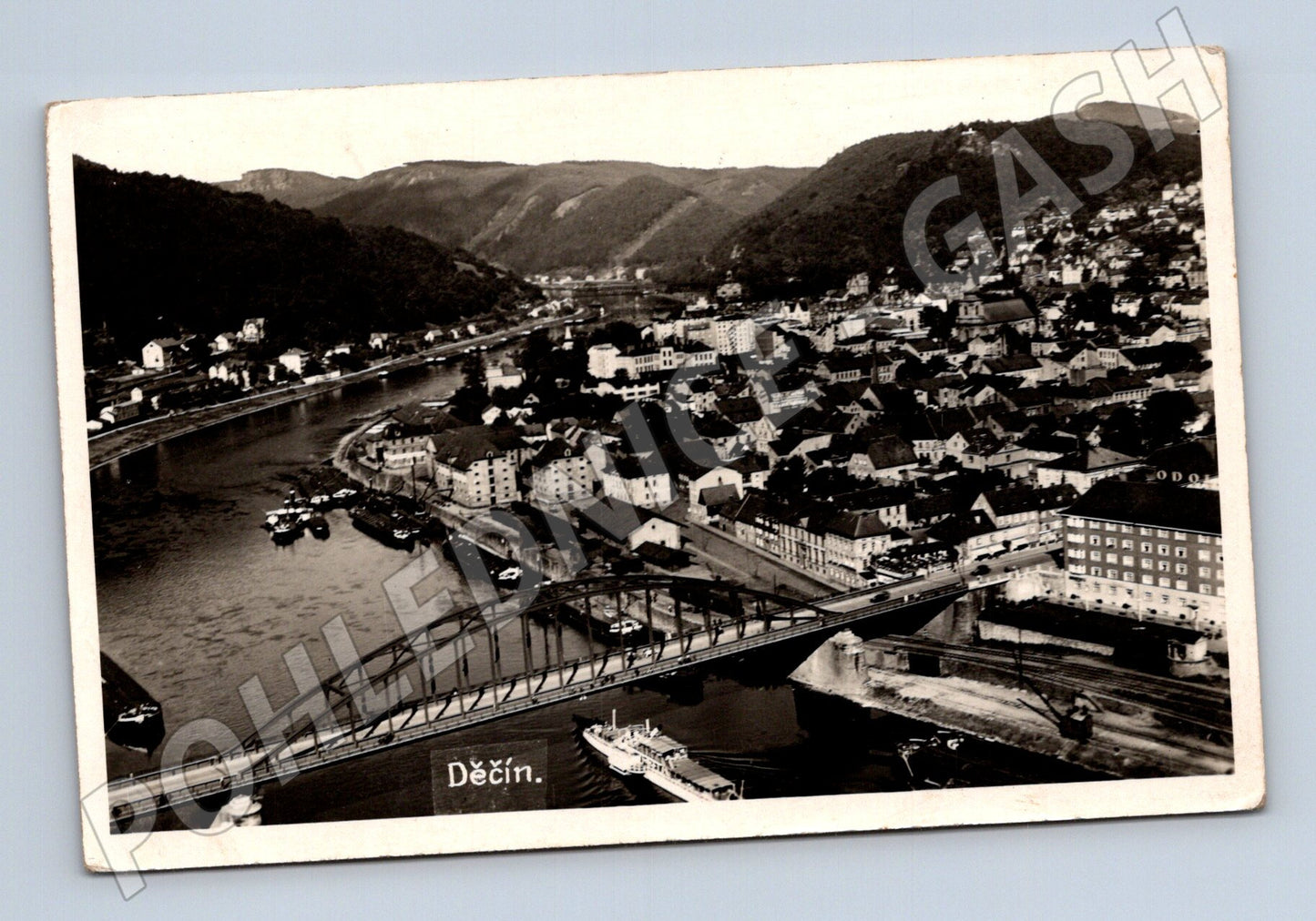 Pohlednice Děčín panorama Labe most 194x (P3737)