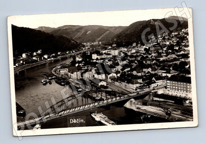 Pohlednice Děčín panorama Labe most 194x (P3737)