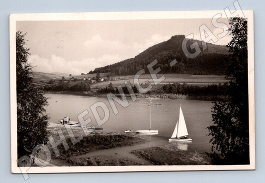 Pohlednice Přehrada na Bystřičce lodě 1942 (P3740)