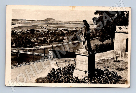 Pohlednice Mělník socha Labe a Říp 1950s (P3744)