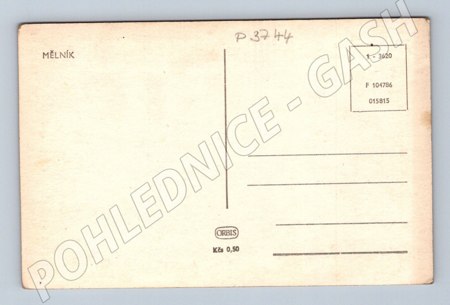 Pohlednice Mělník socha Labe a Říp 1950s (P3744)