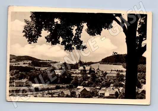 Pohlednice Vyšší Brod město s kostelem 1955 (P3747)