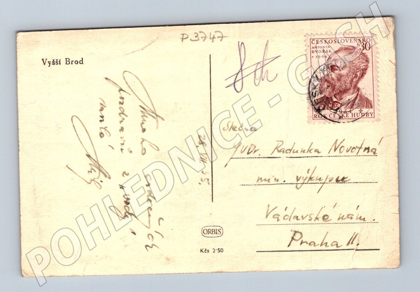 Pohlednice Vyšší Brod město s kostelem 1955 (P3747)