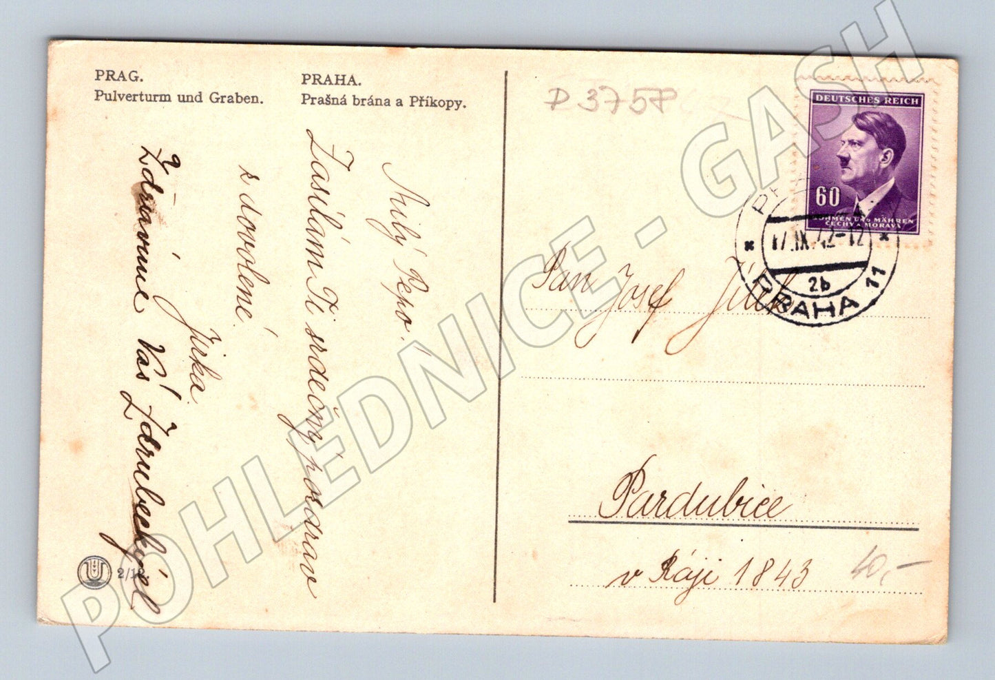Pohlednice Praha Prašná brána a Příkopy 1942 (P3758)