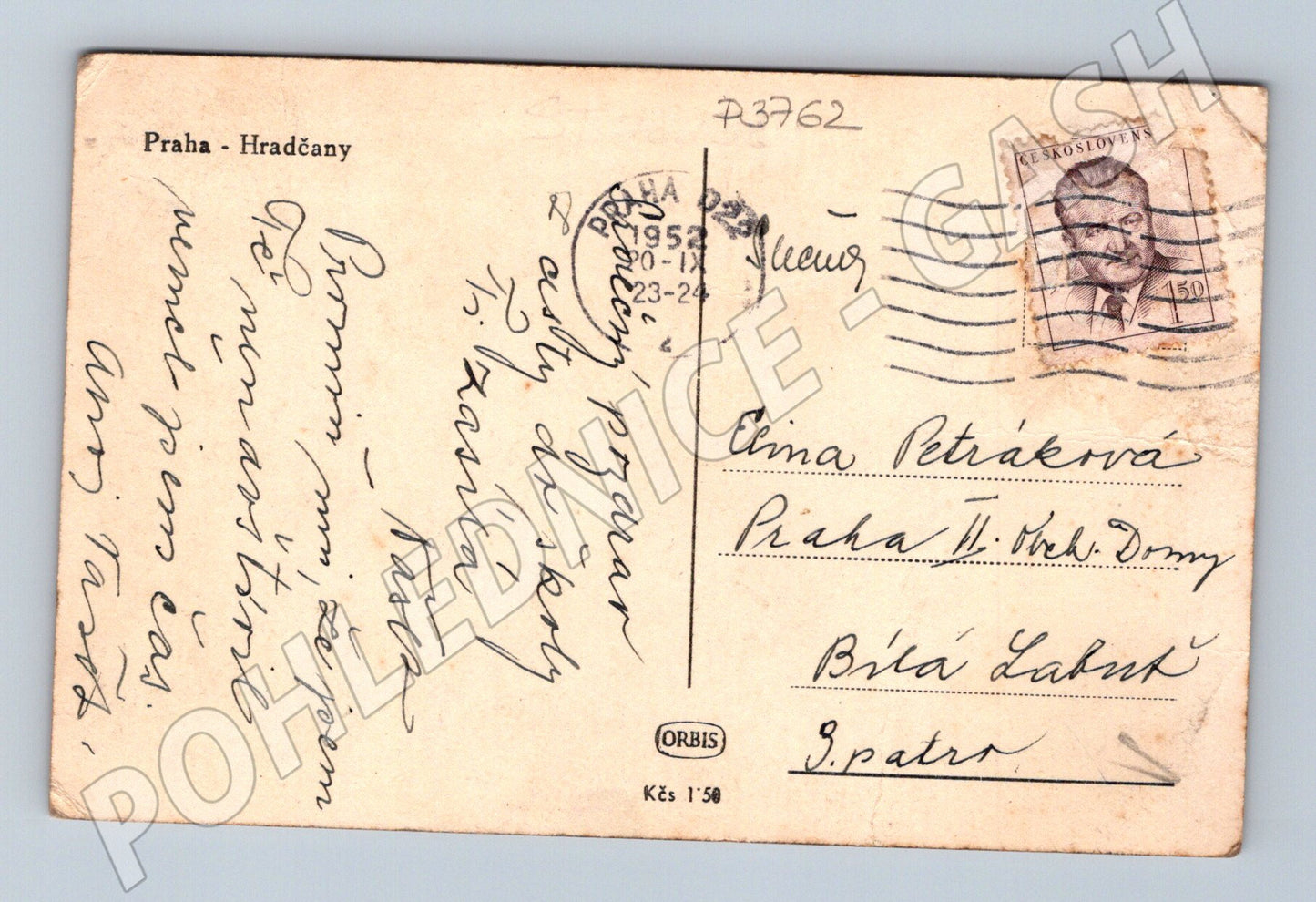 Pohlednice Praha Hradčany Karlův most 1952 (P3762)