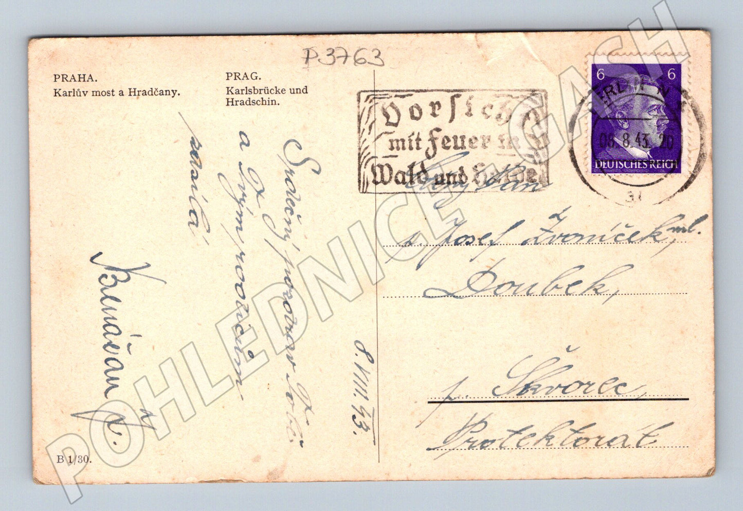 Pohlednice Praha Karlův most a Hradčany 1943 (P3763)