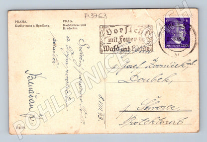 Pohlednice Praha Karlův most a Hradčany 1943 (P3763)
