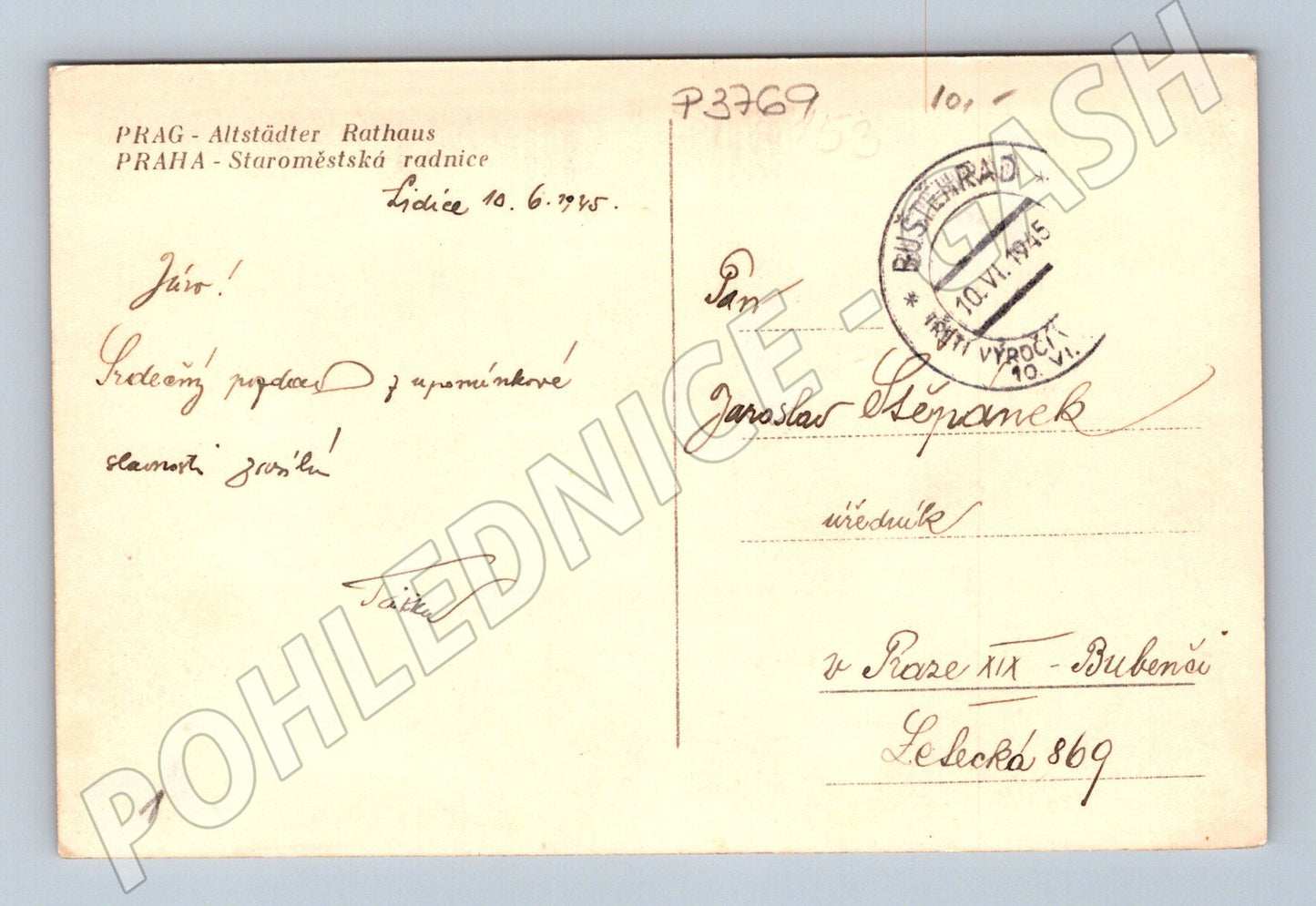 Pohlednice Praha Staroměstská radnice 1915 (P3769)