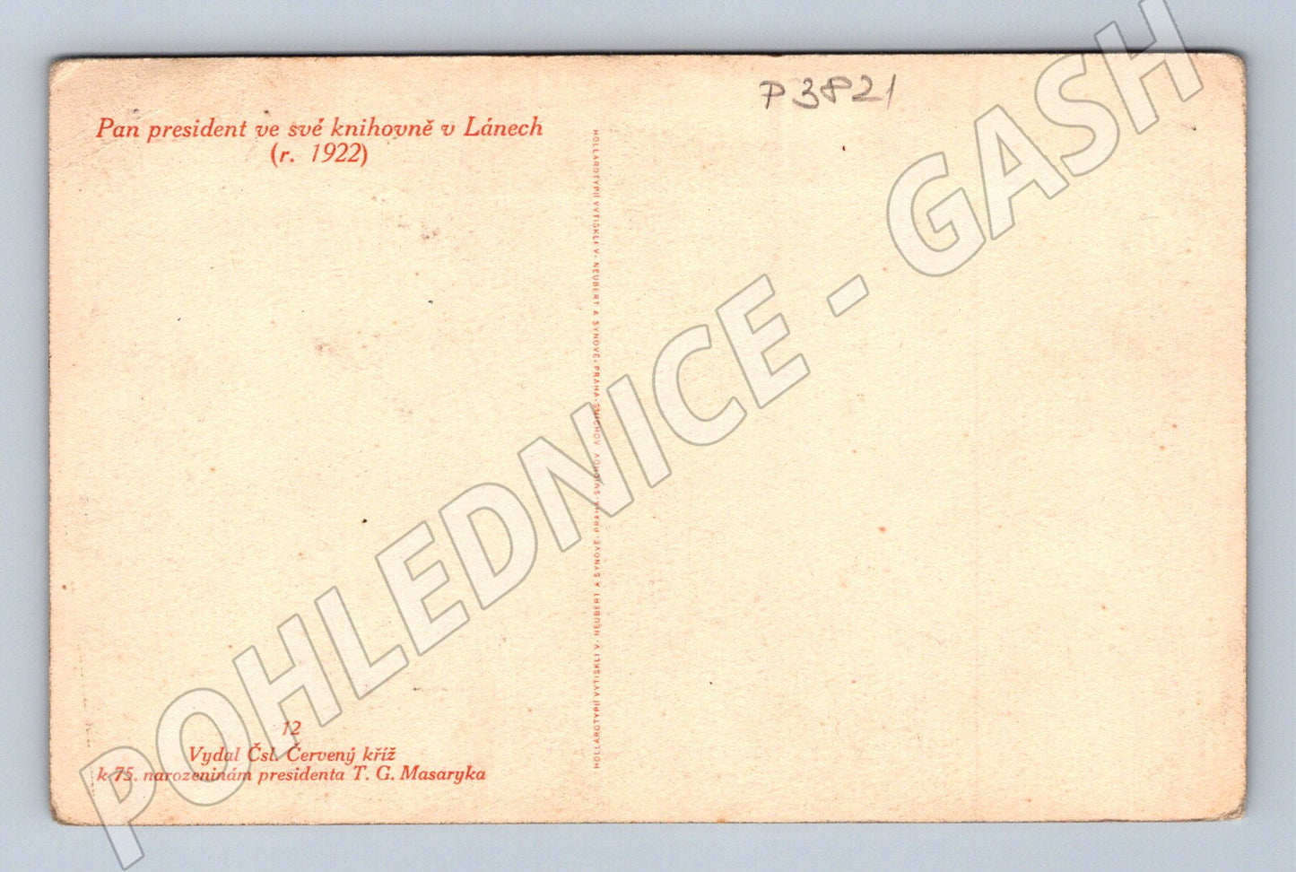 Pohlednice Lány T. G. Masaryk v knihovně 1922 (P3821)