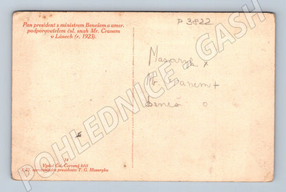 Pohlednice Lány T.G. Masaryk E. Beneš Mr. Crane 1923 (P3822)