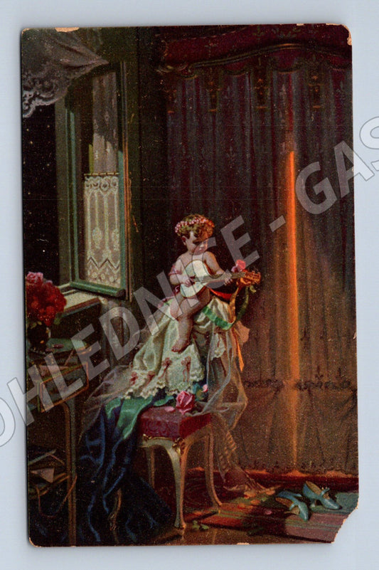 Pohlednice žena s mandolínou serenádový motiv (P3829)