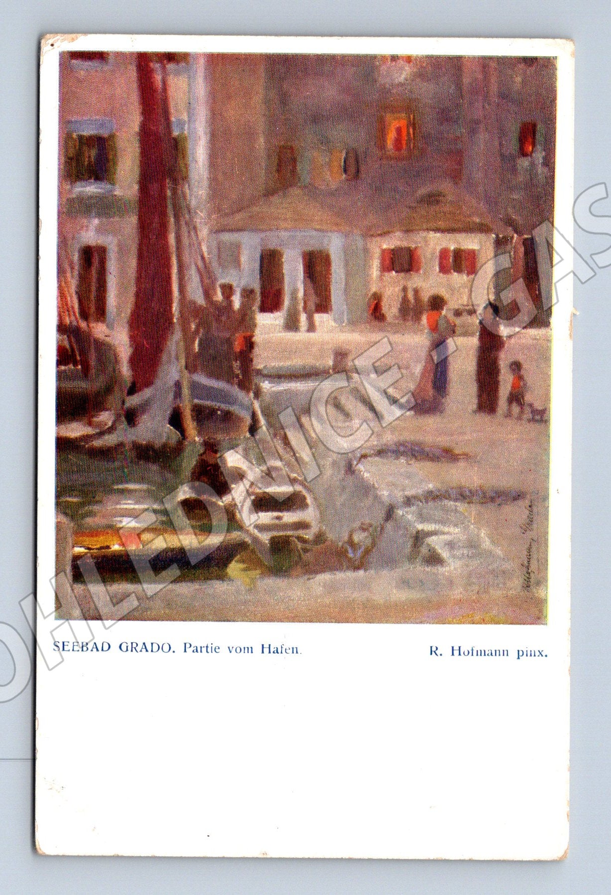 Pohlednice Itálie Grado přístav malba R. Hofmann (P3833)