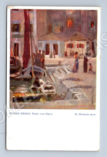 Pohlednice Itálie Grado přístav malba R. Hofmann (P3833)