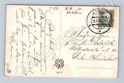 Pohlednice Krajina s řekou a ženou, malba 1930 (P3856)