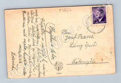 Pohlednice venkovská krajina s chalupami cca 1940 (P3863)