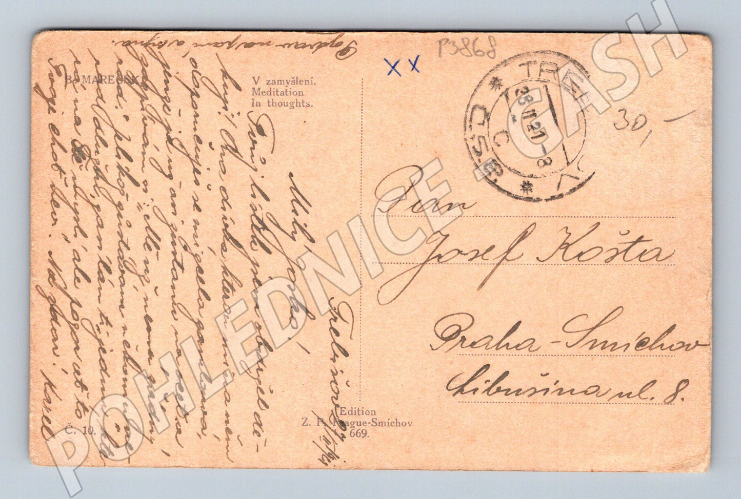 Pohlednice žena v zamyšlení 1921 (P3868)