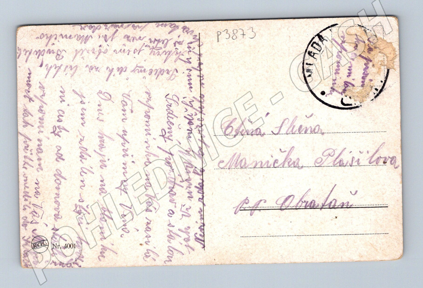 Pohlednice venkovská krajina s cestou a stromy (P3873)