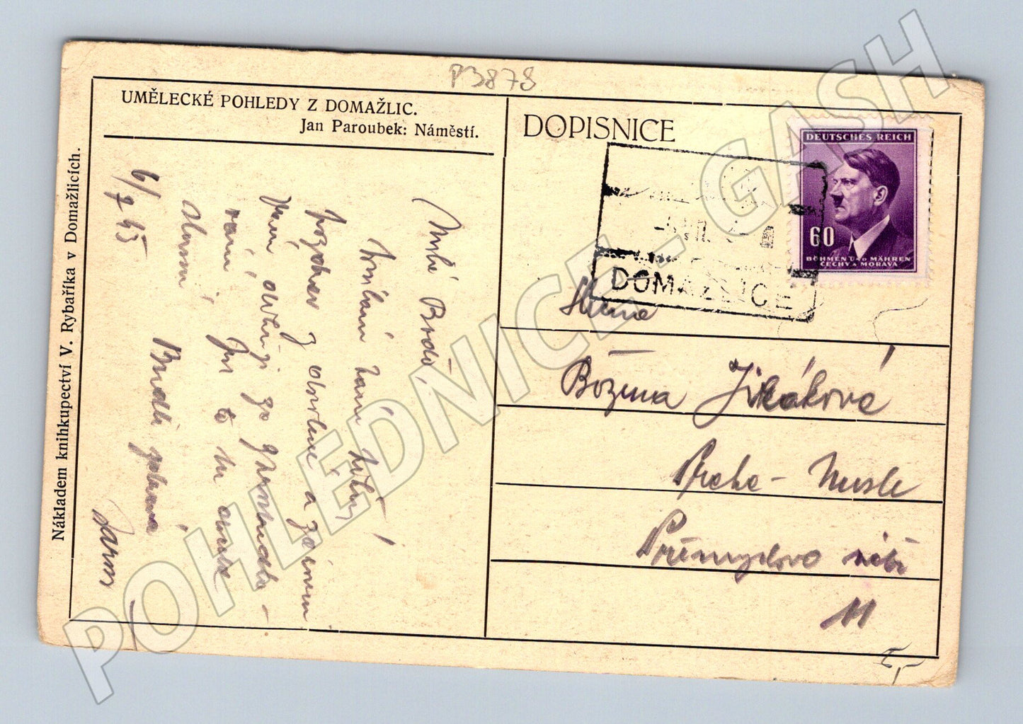 Pohlednice Domažlice náměstí 1943 (P3878)