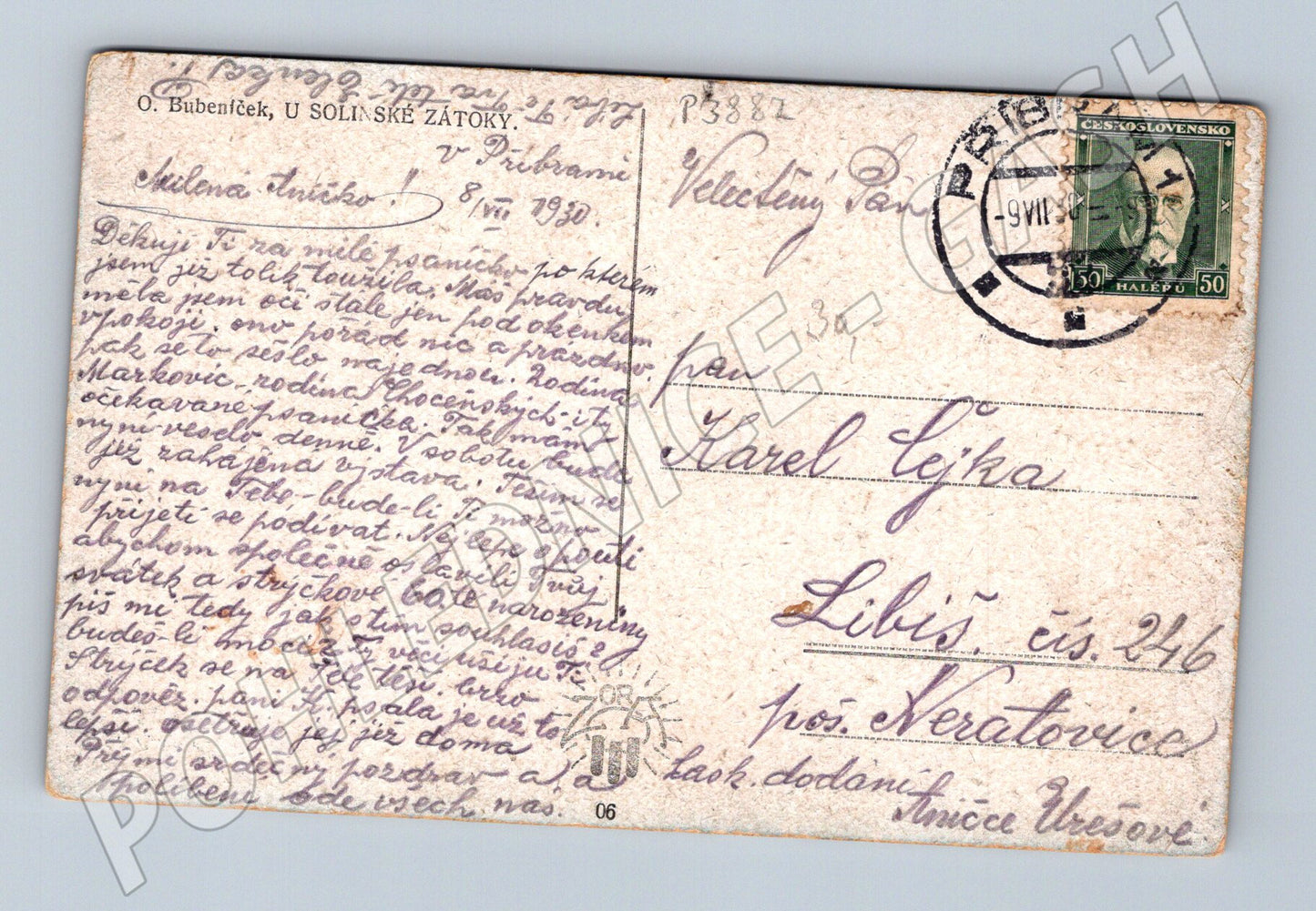 Pohlednice Příbram Sázava krajina 1930 (P3882)